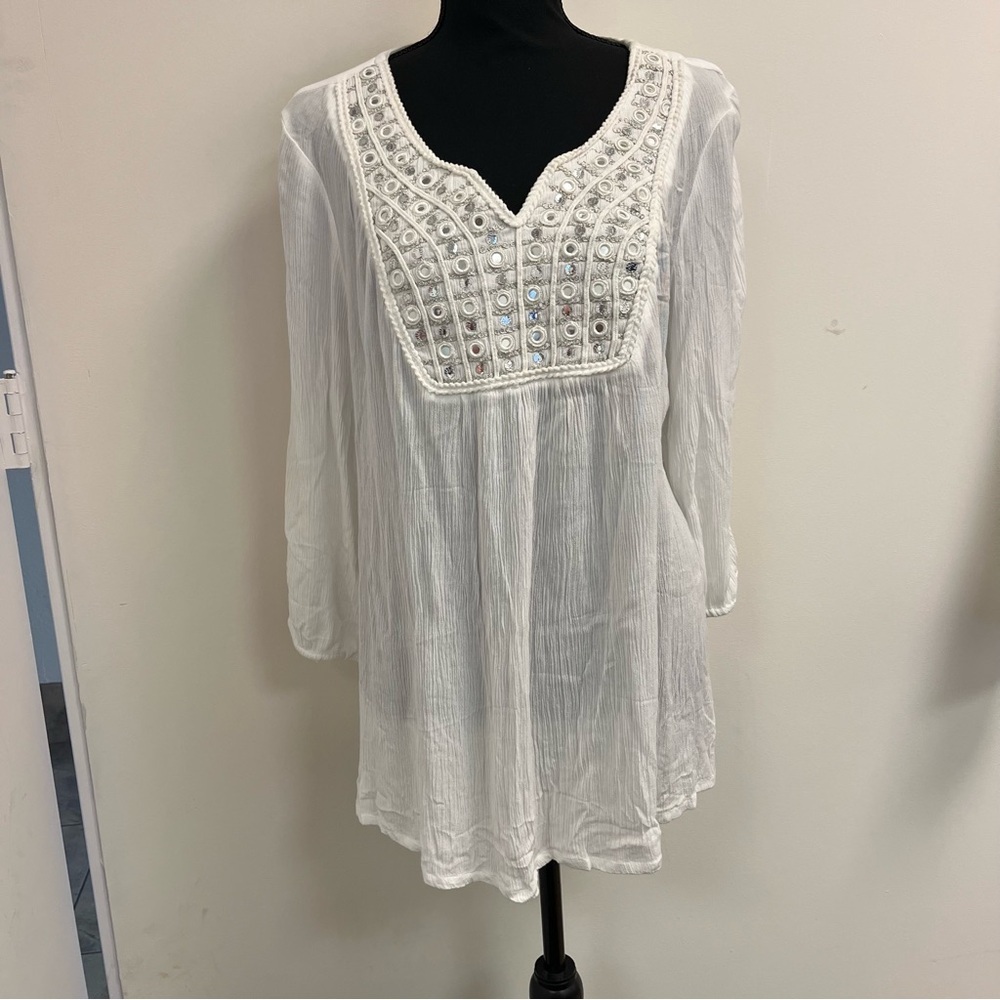 Style & Co. White Textured Tunic Top